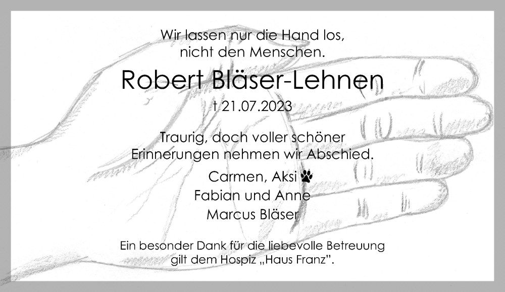  Traueranzeige für Robert Bläser-Lehnen vom 30.07.2023 aus trauer.extra-tipp-moenchengladbach.de