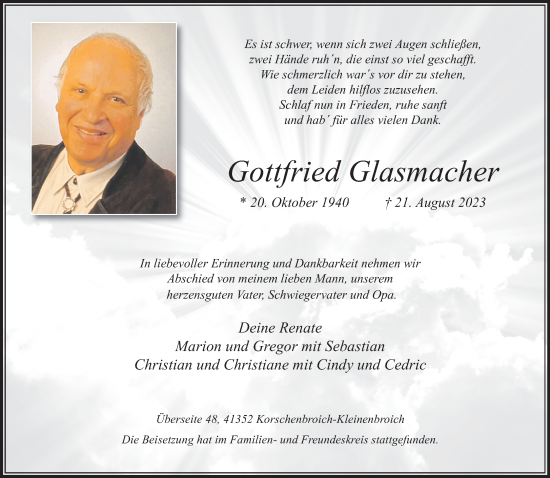 Traueranzeige von Gottfried Glasmacher von trauer.extra-tipp-moenchengladbach.de