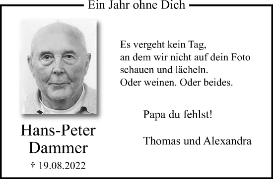 Traueranzeige von Hans-Peter Dammer von trauer.extra-tipp-moenchengladbach.de