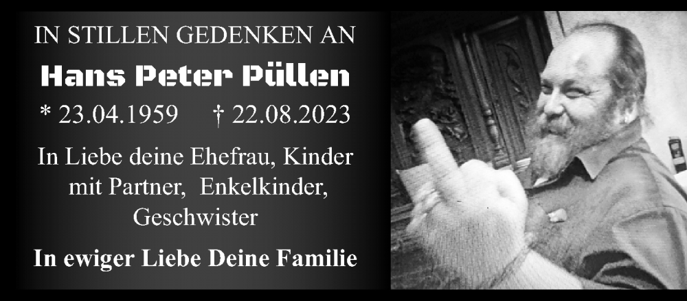  Traueranzeige für Hans Peter Püllen vom 03.09.2023 aus trauer.extra-tipp-moenchengladbach.de