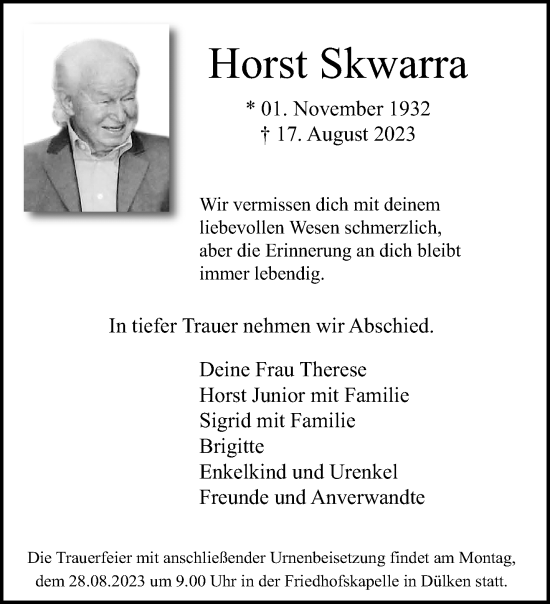 Traueranzeige von Horst Skwarra von trauer.extra-tipp-moenchengladbach.de