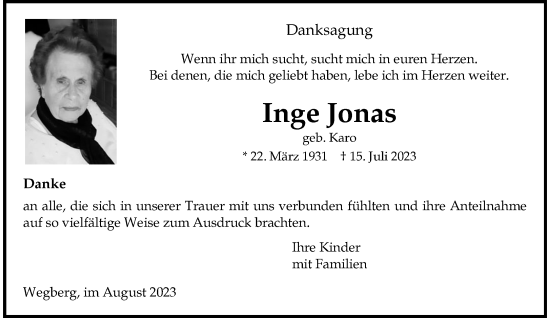 Traueranzeige von Inge Jonas von trauer.extra-tipp-moenchengladbach.de