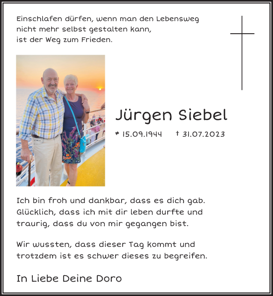 Traueranzeige von Jürgen Siebel von trauer.wuppertaler-rundschau.de