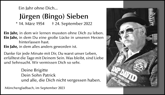 Traueranzeige von Jürgen Sieben von trauer.extra-tipp-moenchengladbach.de