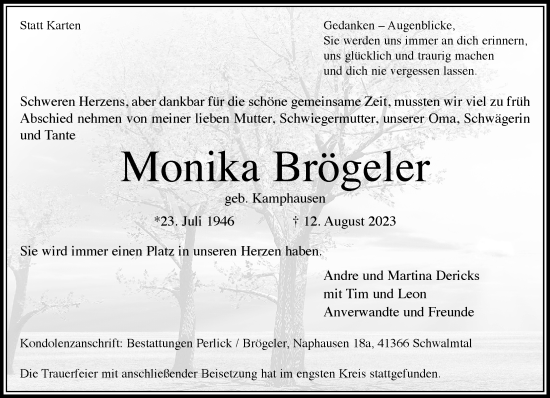 Traueranzeige von Monika Brögeler von trauer.extra-tipp-moenchengladbach.de