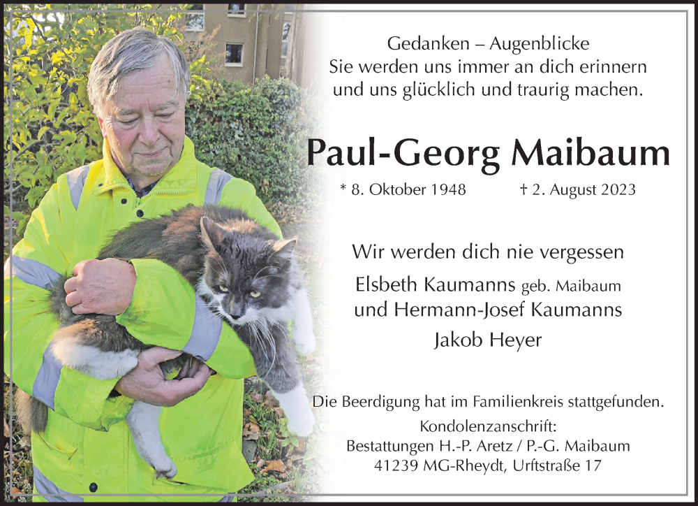  Traueranzeige für Paul-Georg Maibaum vom 13.08.2023 aus trauer.extra-tipp-moenchengladbach.de