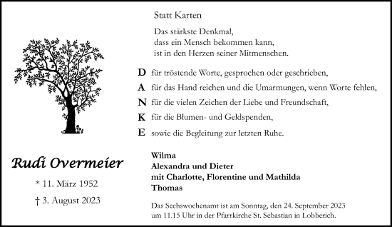 Traueranzeige von Rudi Overmeier von trauer.extra-tipp-moenchengladbach.de