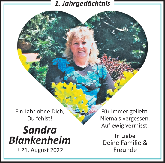 Traueranzeige von Sandra Blankenheim von trauer.mein.krefeld.de