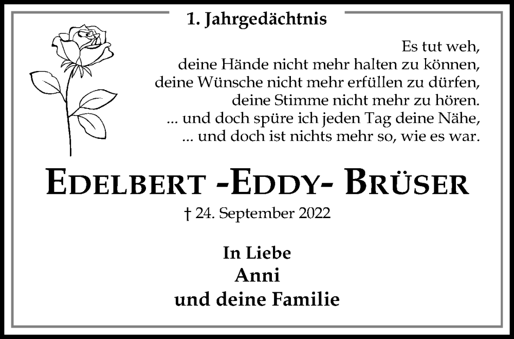 Traueranzeige für Edelbert Brüser vom 24.09.2023 aus trauer.extra-tipp-moenchengladbach.de
