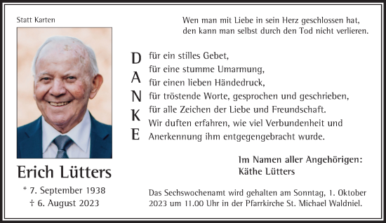 Traueranzeige von Erich Lüfters von trauer.extra-tipp-moenchengladbach.de