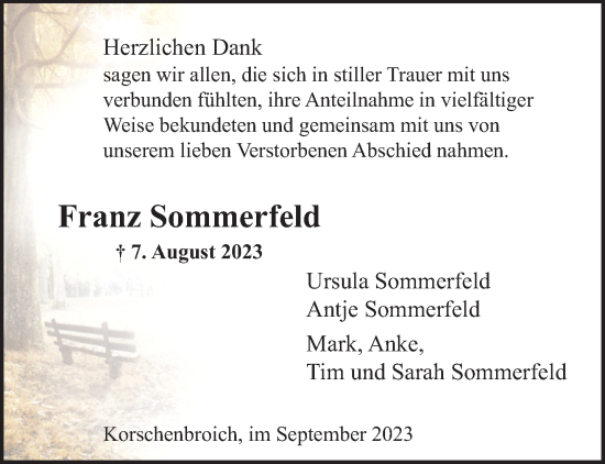 Traueranzeige von Franz Sommerfeld von trauer.extra-tipp-moenchengladbach.de