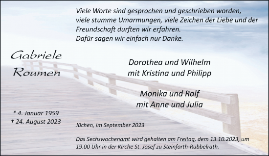 Traueranzeige von Gabriele Roumen von trauer.extra-tipp-moenchengladbach.de