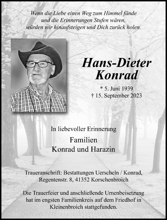 Traueranzeige von Hans-Dieter Konrad von trauer.extra-tipp-moenchengladbach.de