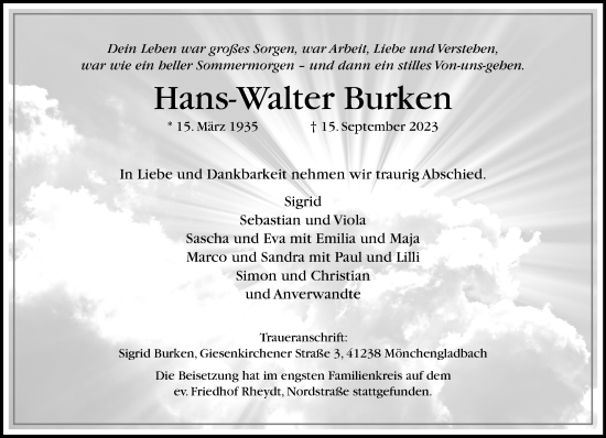 Traueranzeige von Hans-Walter Burken von trauer.extra-tipp-moenchengladbach.de