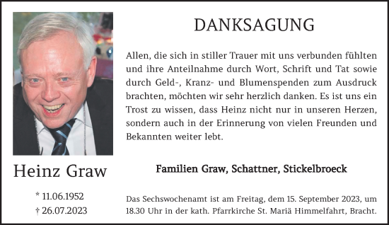 Traueranzeige von Heinz Graw von trauer.extra-tipp-moenchengladbach.de