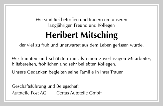Traueranzeige von Heribert Mitsching von trauer.extra-tipp-moenchengladbach.de