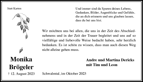 Traueranzeige von Monika Brögeler von trauer.extra-tipp-moenchengladbach.de