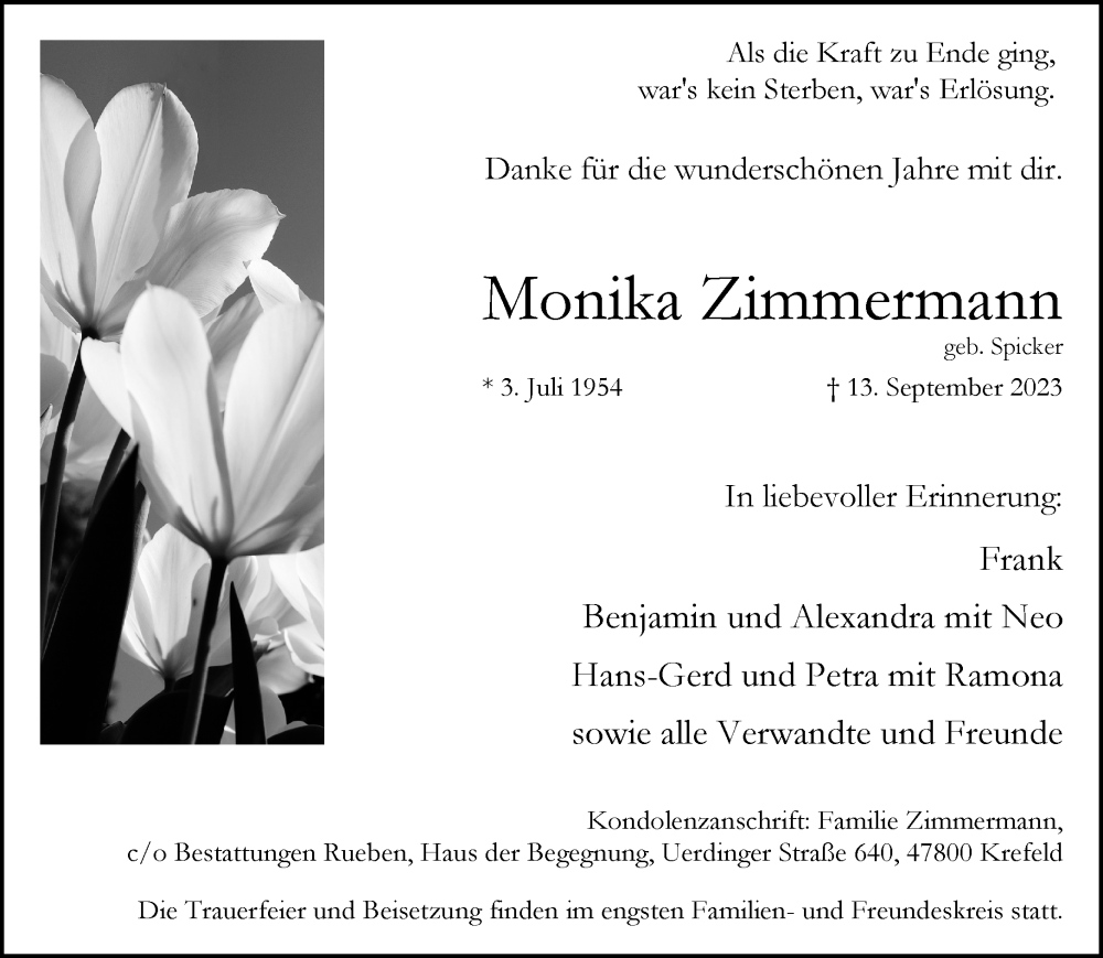 Traueranzeige für Monika Zimmermann vom 17.09.2023 aus trauer.extra-tipp-moenchengladbach.de