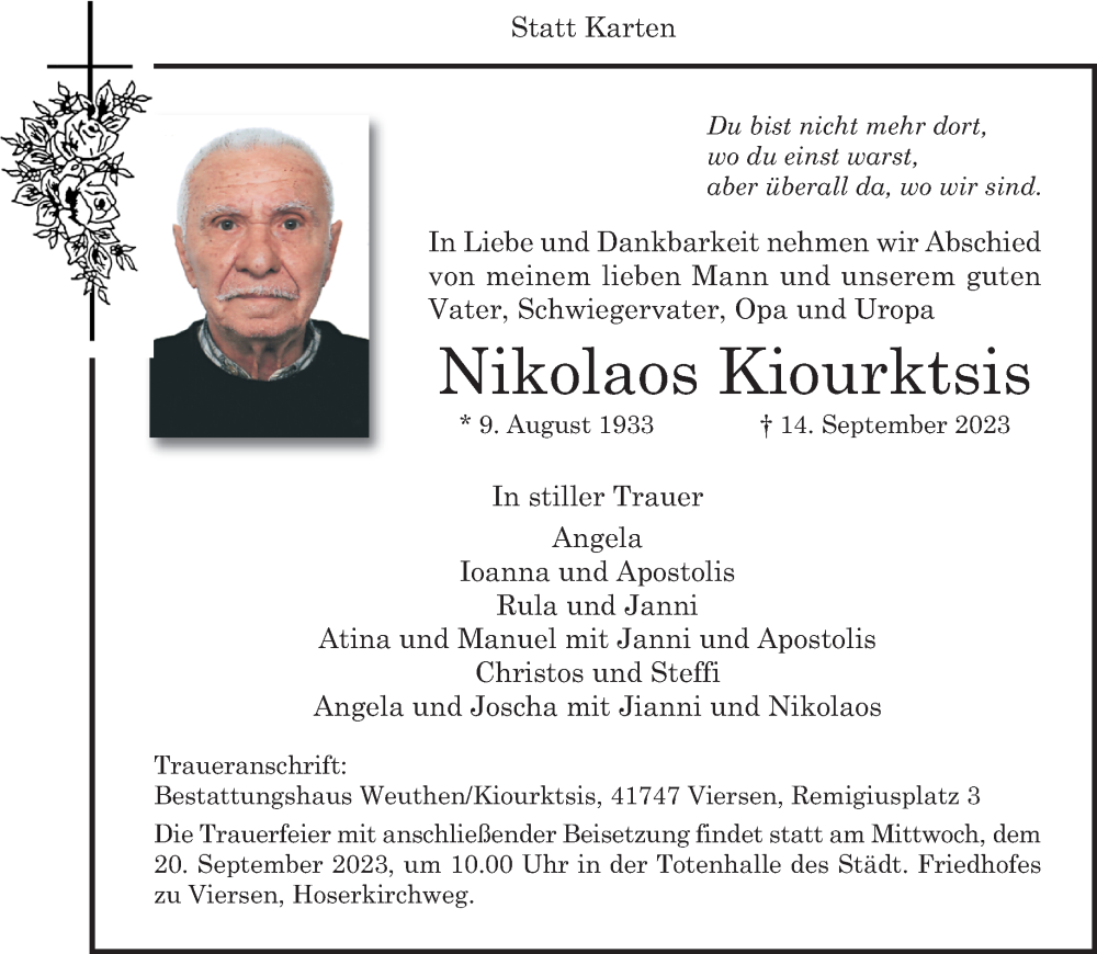  Traueranzeige für Nikolaos Kiourktsis vom 17.09.2023 aus trauer.extra-tipp-moenchengladbach.de