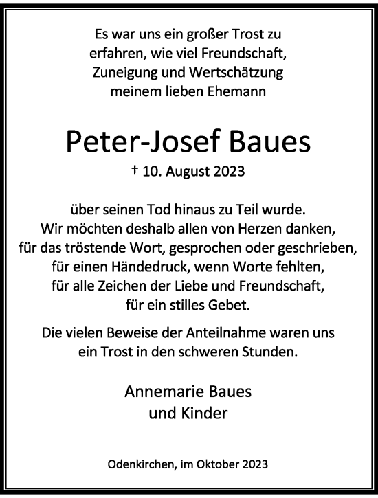 Traueranzeige von Peter-Josef Baues von trauer.extra-tipp-moenchengladbach.de