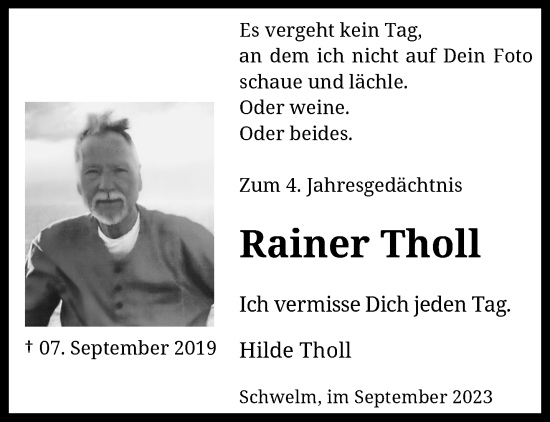 Traueranzeige von Rainer Tholl von trauer.wuppertaler-rundschau.de