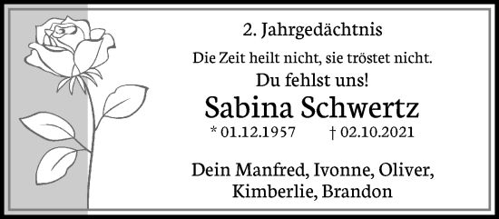 Traueranzeige von Sabina Schwertz von trauer.extra-tipp-moenchengladbach.de