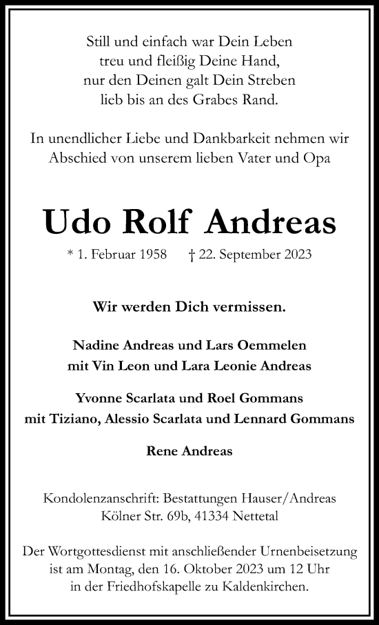 Traueranzeige von Udo Rolf Andreas von trauer.extra-tipp-moenchengladbach.de