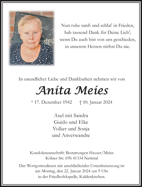 Traueranzeige von Anita Meies von trauer.extra-tipp-moenchengladbach.de