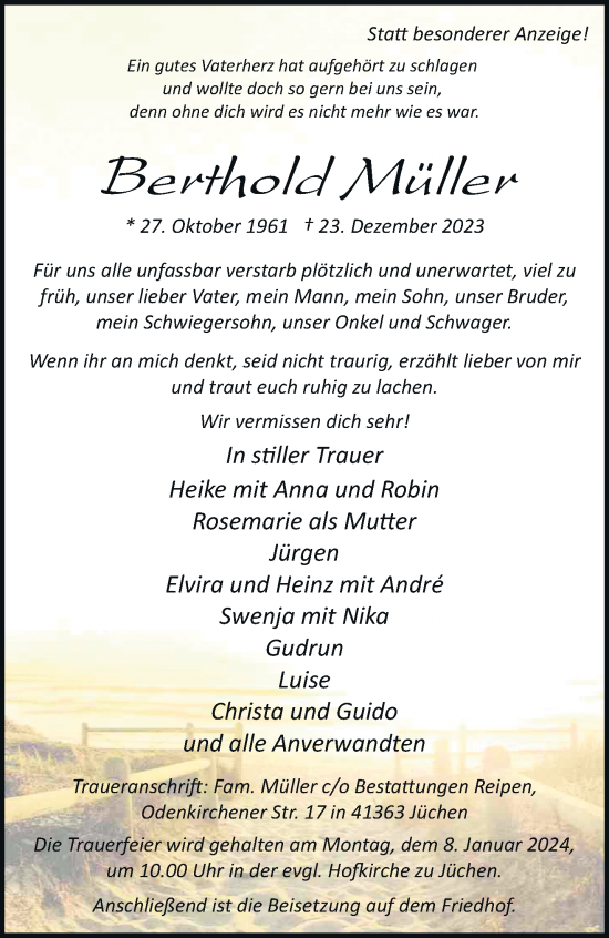 Traueranzeige von Berthold Müller von trauer.stadt-kurier.de