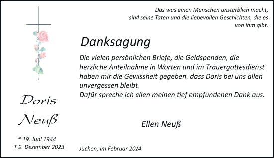 Traueranzeige von Doris Neuß von trauer.stadt-kurier.de