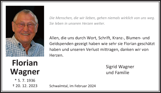 Traueranzeige von Florian Wagner von trauer.extra-tipp-moenchengladbach.de