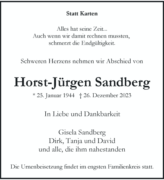 Traueranzeige von Horst-Jürgen Sandberg von trauer.wuppertaler-rundschau.de