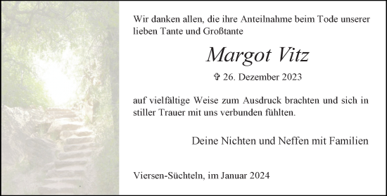 Traueranzeige von Margot Vitz von trauer.extra-tipp-moenchengladbach.de