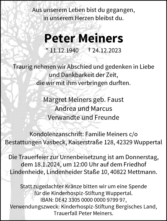 Traueranzeige von Peter Meiners von trauer.duesseldorfer-anzeiger.de