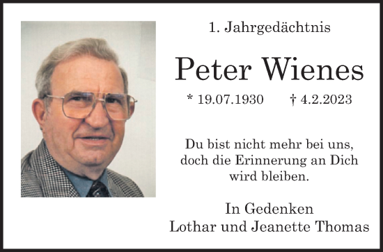 Traueranzeige von Peter Wienes von trauer.extra-tipp-moenchengladbach.de