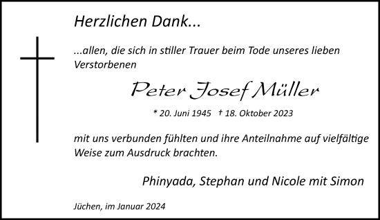 Traueranzeige von Peter Josef Müller von trauer.stadt-kurier.de