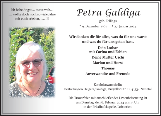 Traueranzeige von Petra Galdiga von trauer.extra-tipp-moenchengladbach.de