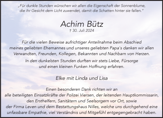 Traueranzeige von Achim Bütz von trauer.extra-tipp-moenchengladbach.de