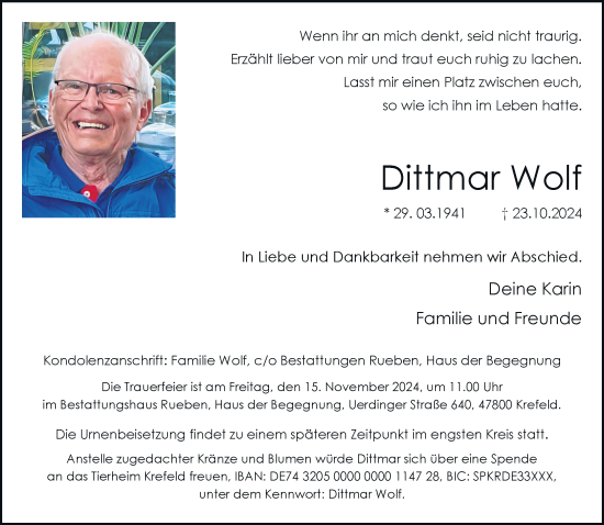 Traueranzeige von Dittmar Wolf von trauer.extra-tipp-moenchengladbach.de