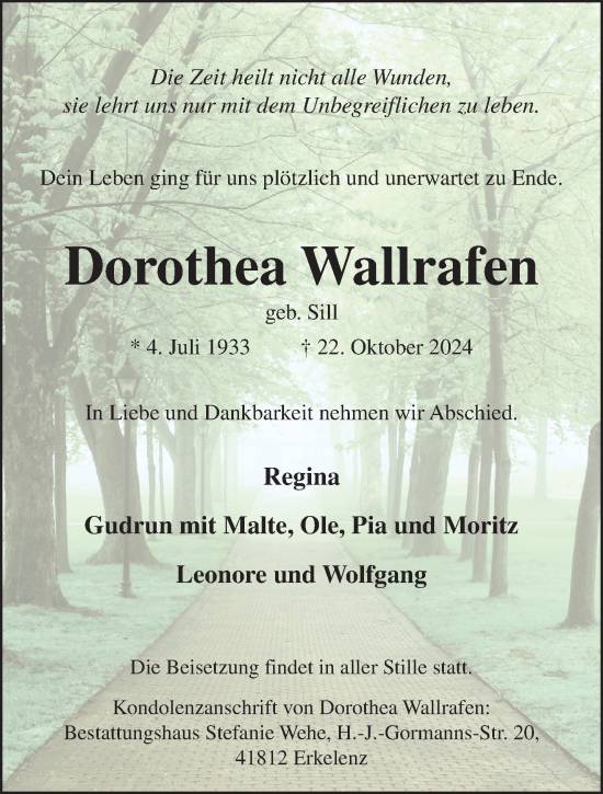 Traueranzeige von Dorothea Wallrafen von trauer.extra-tipp-moenchengladbach.de