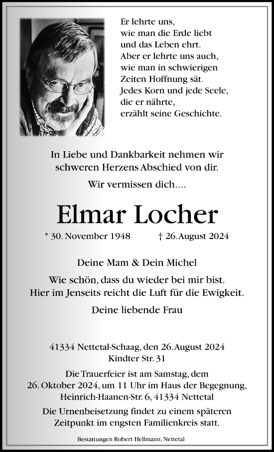 Traueranzeige von Elmar Locher von trauer.extra-tipp-moenchengladbach.de