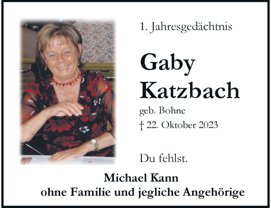 Traueranzeige von Gaby Katzbach von trauer.wuppertaler-rundschau.de