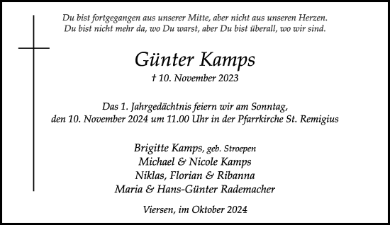 Traueranzeige von Günter Kamps von trauer.extra-tipp-moenchengladbach.de