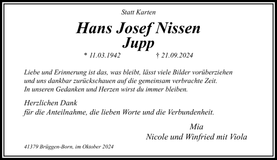 Traueranzeige von Hans Josef Nissen von trauer.extra-tipp-moenchengladbach.de