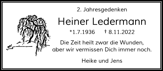 Traueranzeige von Heiner Ledermann von trauer.wuppertaler-rundschau.de