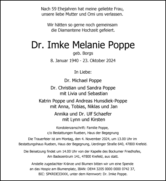 Traueranzeige von Imke Melanie Poppe von trauer.extra-tipp-moenchengladbach.de