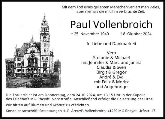 Traueranzeige von Paul Vollenbroich von trauer.extra-tipp-moenchengladbach.de