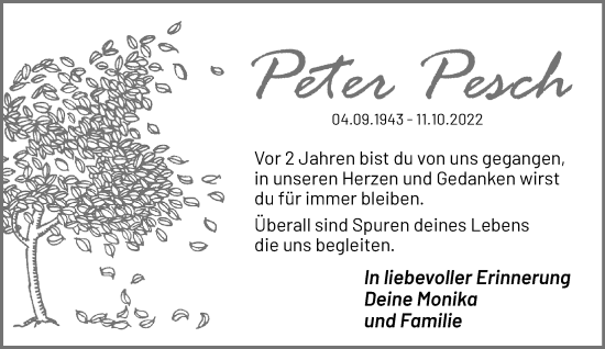 Traueranzeige von Peter Pesch von trauer.extra-tipp-moenchengladbach.de