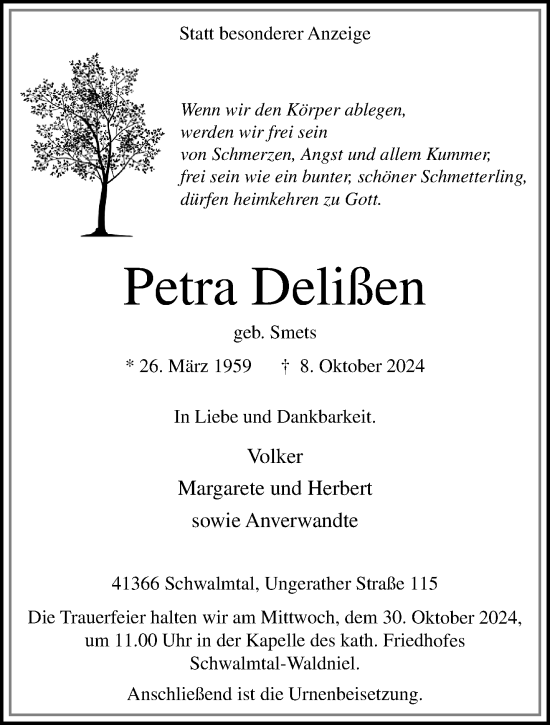 Traueranzeige von Petra Delißen von trauer.extra-tipp-moenchengladbach.de