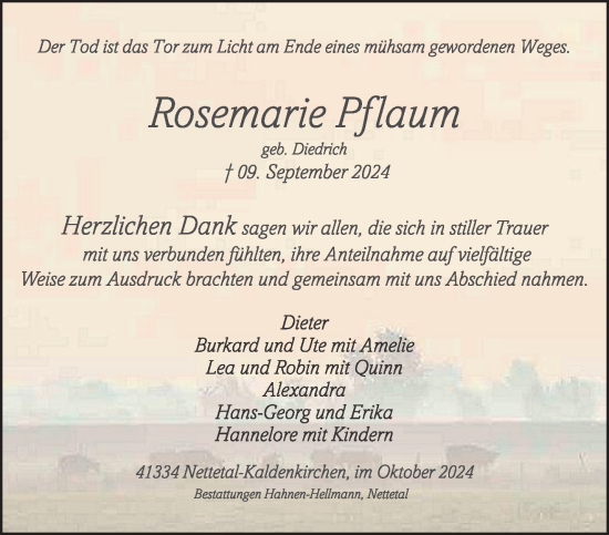 Traueranzeige von Rosemarie Pflaum von trauer.extra-tipp-moenchengladbach.de